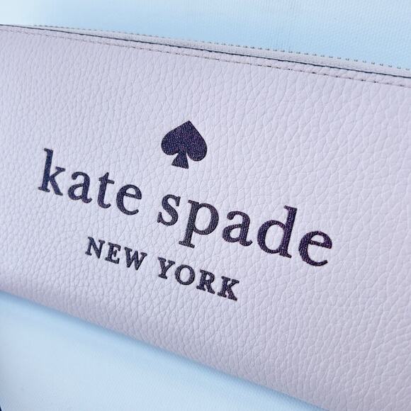 Kate Spade Ella Zip Around Pebbled Leather Logo Wallet Pink Glitter Continental - Picture 5 of 11